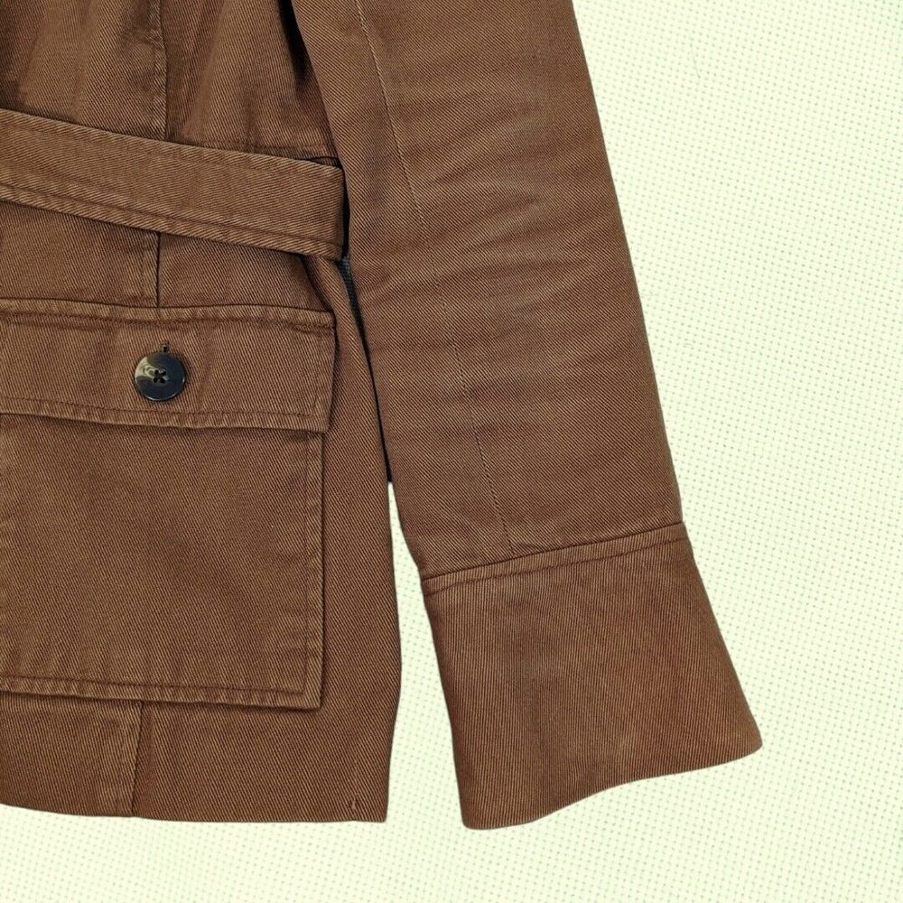 Tabitha Anthropologie Brown Ruffle Utility Jacket Belted Cotton Twill Size 8 - Picture 4 of 6